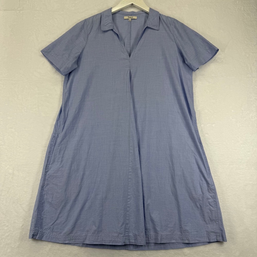 Madewell Womens Blue Cotton Shirt Dress Size S Short Sleeve Collared Casual
